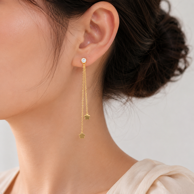 18K Gold Plated Crystal Tassel Earrings for Women & Girls | Korean Style Long Chain Floral Drop Earrings | Anti Tarnish Lightweight Party Wear Fashion Jewellery