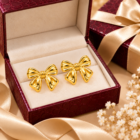 Gold Plated Stainless Steel Bow Stud Earrings for Women