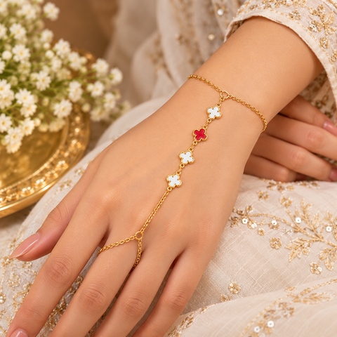 Gold Plated Star Hathphool for Women, Hand Chain with Finger Ring