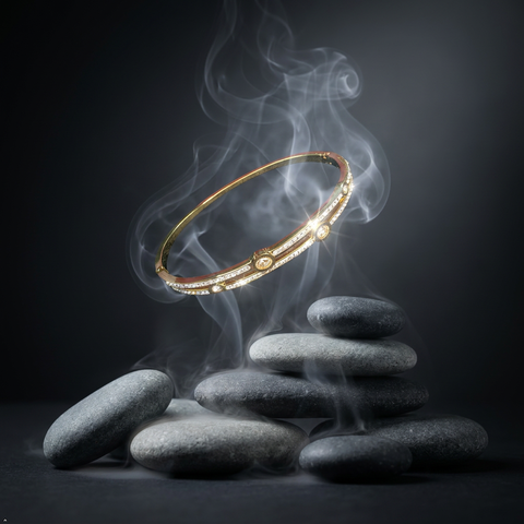 Bria By Saar Stainless Steel Golden Adjustable Gold Plated Kada Bracelet With Greek Key Pattern For Women | Premium Anti-Tarnish Open Cuff Bracelet | Stylish Daily Wear Fashion Jewellery