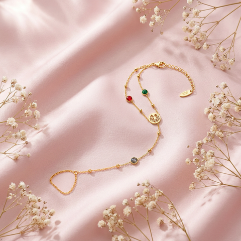 Bria By Saar 18K Gold Hathphool For Women & Girls | Premium Glossy Finish Anti-Tarnish Hand Bracelet Jewellery | Elegant Traditional & Contemporary Fashion Accessory For Party, Wedding, Festive & Gifting