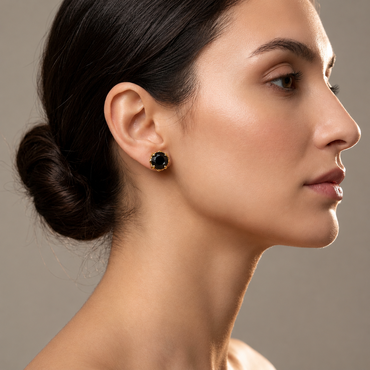 Gold Plated Black Cubic Zirconia Stud Earrings for Women