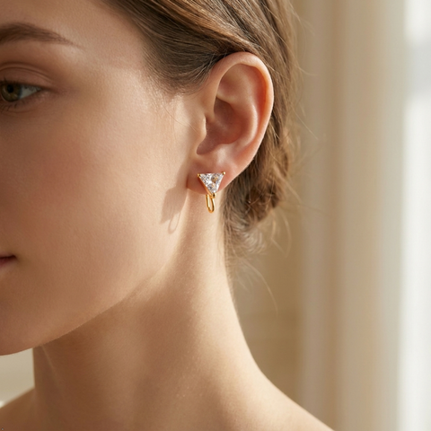 Bria By Saar 18K Gold Triangular Stud Setting Earrings For Women & Girls | Premium Glossy Finish Anti-Tarnish Earrings | Stylish Daily Wear Fashion Jewellery For Party, Casual & Gifting (Pair)