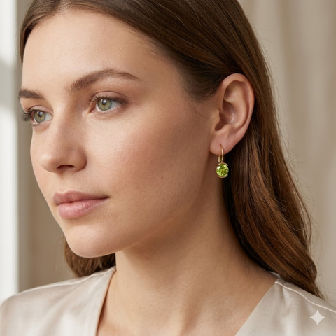 18K Gold Triangular Stud Setting Earrings For Women & Girls | Premium Glossy Finish Anti-Tarnish Earrings | Stylish Daily Wear Fashion Jewellery For Party, Casual & Gifting | Golden/Green | (Pair)