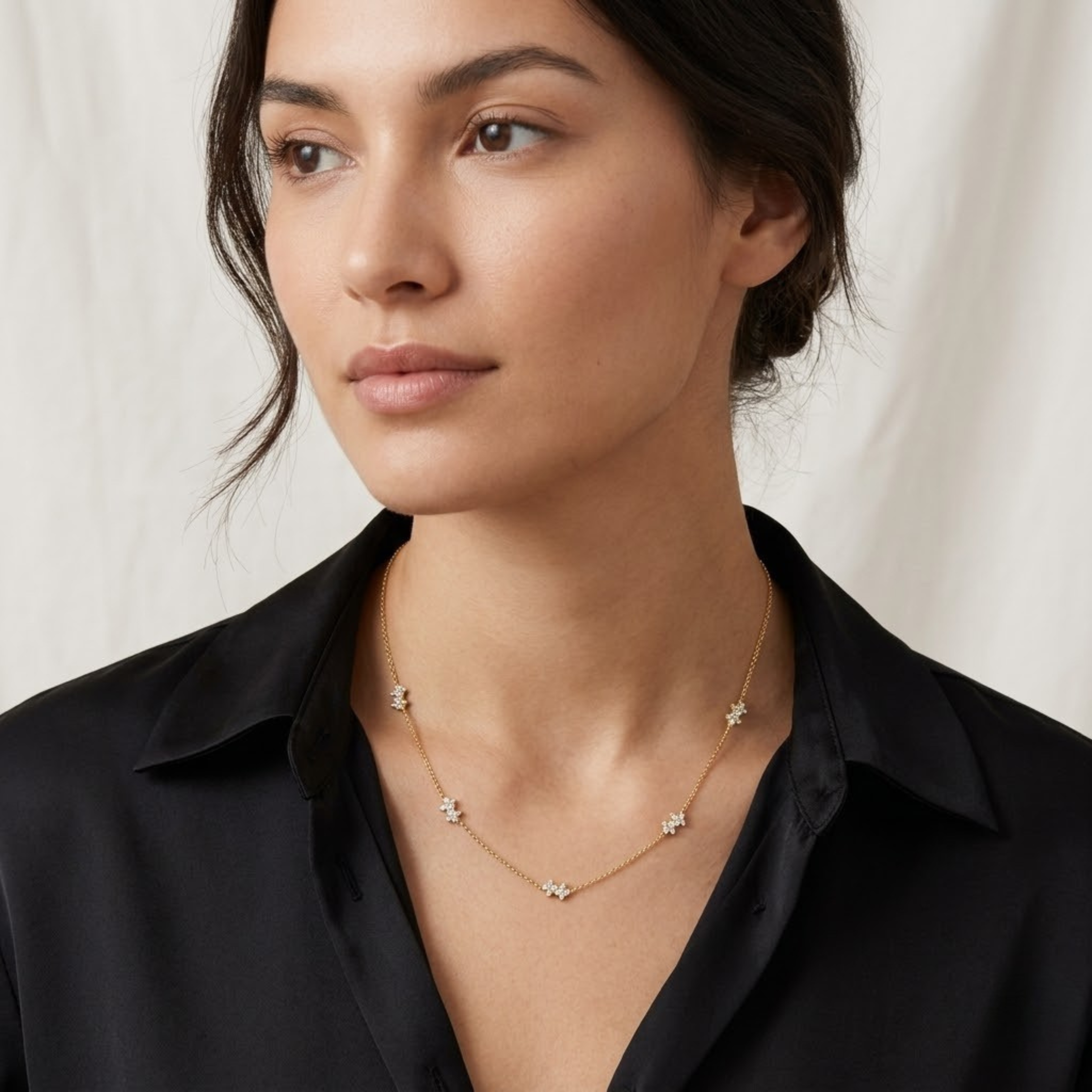 18K Gold Station Necklace With Clover Charm Chain For Men & Women | Premium Glossy Finish Anti-Tarnish Necklace | Stylish Daily Wear Fashion Jewellery For Party, Casual & Gifting