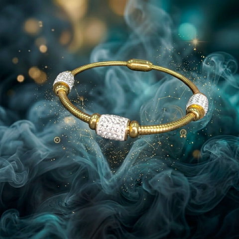 Bria By Saar Stainless Steel Golden Adjustable Gold Plated Kada Bracelet With Greek Key Pattern For Women | Premium Anti-Tarnish Open Cuff Bracelet | Stylish Daily Wear Fashion & Gifting