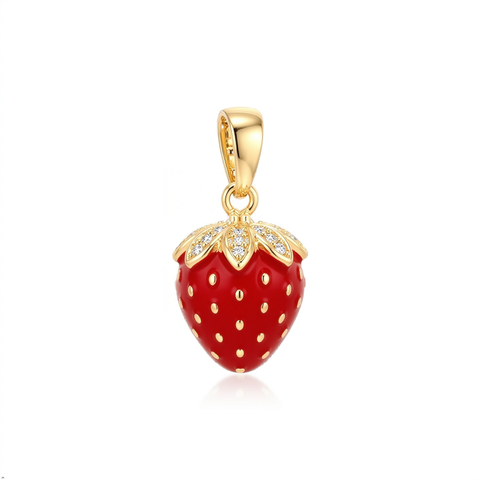 Bria By Saar Stainless Steel Gold-Plated Adjustable Strawberry Charm Jewellery Set For Kids | Korean Aesthetic Bracelet & Necklace Set | Cute Stylish Fashion Jewellery For Girls | Lightweight Daily Wear Gift (Set of 4)
