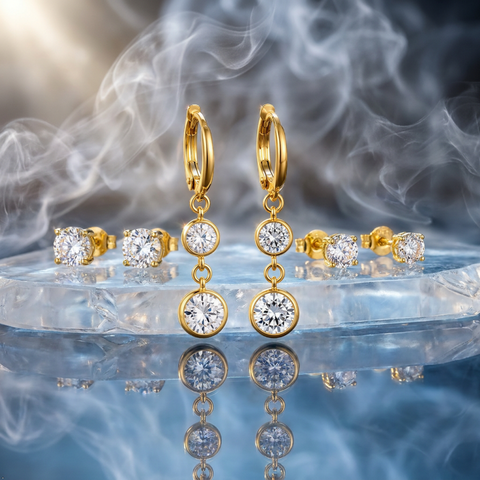 Bria By Saar 18K Gold Plated Cubic Zirconia Hoop Earrings For Women & Girls | Premium Glossy Finish Anti-Tarnish Earrings | Stylish Daily Wear Fashion Jewellery For Party, Casual & Gifting (Pair)