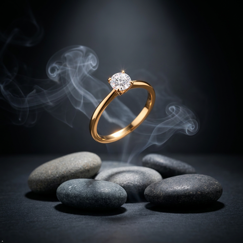 Bria By Saar Stainless Steel Golden Cubic Zirconia Gold-Plated Ring For Men & Women | Premium Crystal Studded Fashion Band | Anti-Tarnish Stylish Daily Wear Jewellery Gift | (Size- 8)