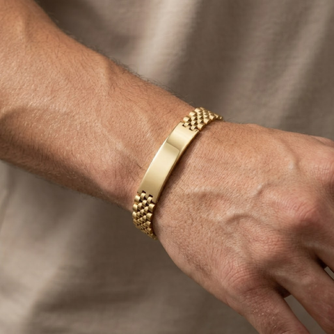Bria By Saar Stainless Steel Golden Jubilee Style Chain Bracelet For Men | Premium Glossy Finish Anti-Tarnish Bracelet | Stylish Daily Wear Fashion Jewellery For Party, Casual & Gifting