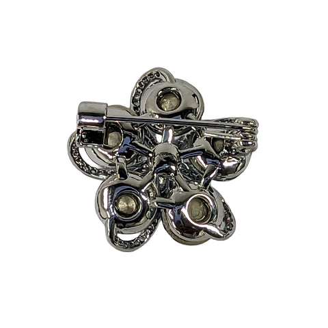 Elegant Blue Floral Brooch – Silver-Tone with Cubic Zirconia Accents