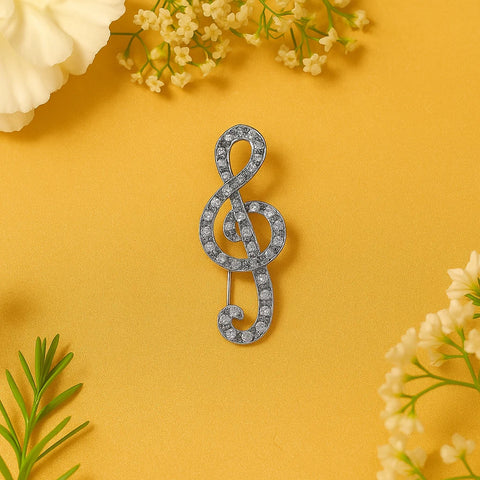 Stylish Silver Treble Clef Hair Clip with Pave Cubic Zirconia