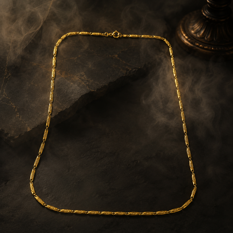 Bria By Saar Stainless Steel Golden Fancy Greek Key Chain For Men & Women | Premium Anti-Tarnish Glossy Finish Necklace | Stylish Fashion Jewellery For Daily Wear