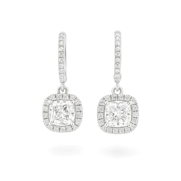 925 Sterling Silver Cushion-Cut Drop Earrings for Women | Sparkling CZ Halo Dangle Design | High-Brilliance Luxury Wedding & Party Fine Jewellery | Hypoallergenic(pair of 1)