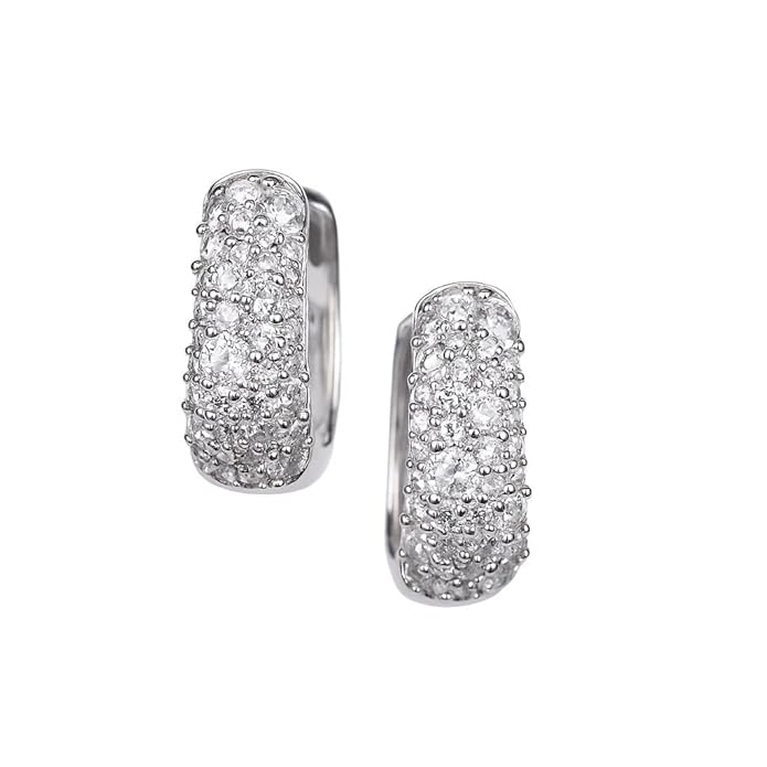 BRIA BY SAAR 925 Sterling Silver Huggie Hoop Earrings for Women | Sparkling Pavé CZ Stone Encrusted Small Hoops | Elegant Minimalist Daily & Party Wear Fine Jewellery | Hypoallergenic