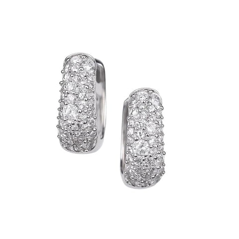 BRIA BY SAAR 925 Sterling Silver Huggie Hoop Earrings for Women | Sparkling Pavé CZ Stone Encrusted Small Hoops | Elegant Minimalist Daily & Party Wear Fine Jewellery | Hypoallergenic