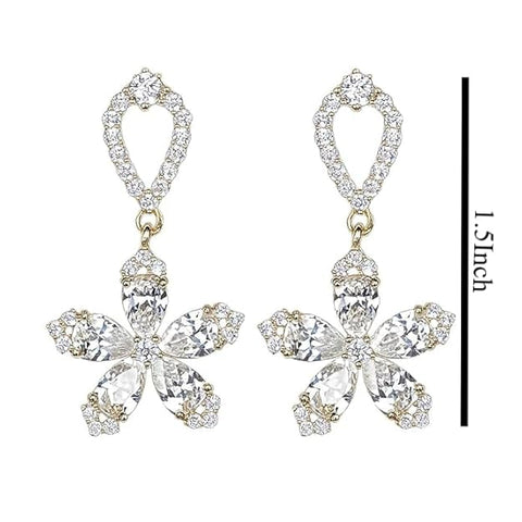 BRIA BY SAAR 925 Sterling Silver Floral Drop Earrings for Women and Girls | Sparkling Cubic Zirconia Petal Design | Elegant Flower-Inspired Lightweight Fine Jewellery for Party and Weddings