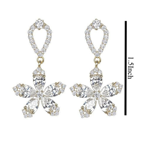 925 Sterling Silver Floral Drop Earrings – Sparkling Cubic Zirconia Petal Design for Women