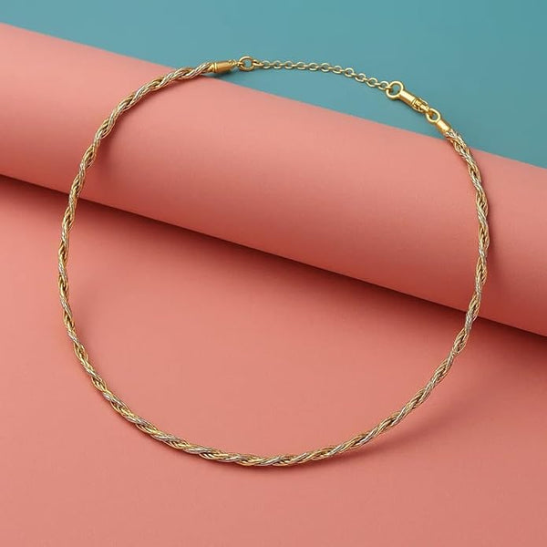 BRIA BY SAAR 925 Sterling Silver Gold-Plated Twisted Rope Necklace Chain for Women | Elegant Lightweight Daily Fine Jewellery | Versatile Layering Chain for Parties & Gifting