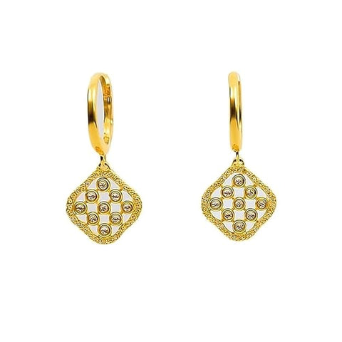 BRIA BY SAAR 925 Sterling Silver Gold-Plated Drop Earrings for Women | Sparkling Diamond-Shaped Dangle with Pavé CZ Stones | Elegant Daily & Party Fine Jewellery | Hypoallergenic