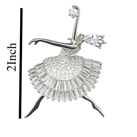 925 Sterling Silver Ballerina Style Saree Pin & Brooch for Women | Elegant Crystal-Studded Dancing Girl Dress Brooch | Stylish Blazer, & Ethnic Accessory