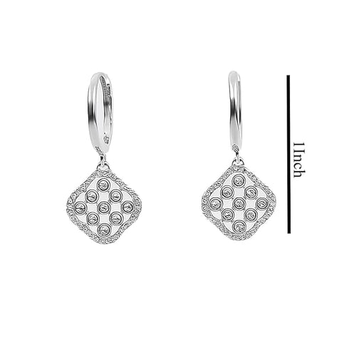 Bria By Saar 925 Sterling Silver Drop Earrings for Women | Elegant Geometric Diamond-Shaped Dangle with Sparkling CZ Stones | Timeless Everyday & Jewelry