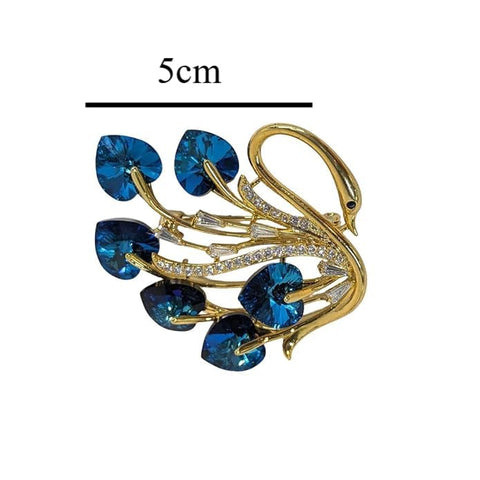Luxury Swarovski Glass Peacock Brooch with Blue Crystal Feathers & Golden Finish – Elegant Diamond-Style Jewelry Pin for Women’s Party, Wedding, Festive