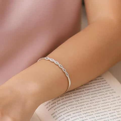 925 Silver Jewellery Luxury Marquise-Cut Zircon Bangle for Women & Girls | Elegant Sparkling Silver Wristwear | Non-Tarnish Party Accessory | Perfect for Anniversaries, Birthdays & Special Occasions