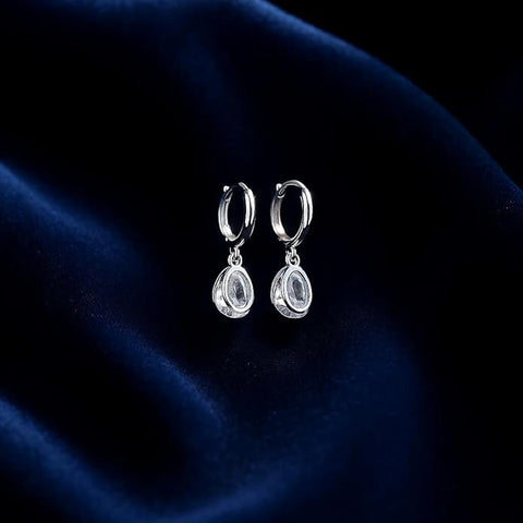 BRIA BY SAAR 925 Sterling Silver Hoop Earrings for Women | Elegant Teardrop Crystal Dangle Design | Classic Lightweight Jewellery for Daily Wear, Parties & Gifting