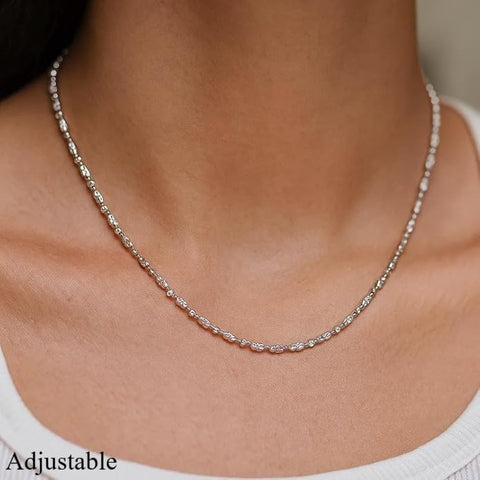 BRIA BY SAAR 925 Sterling Silver Matar Mala Chain for Women & Girls | Elegant Lightweight Beaded Silver Necklace | Traditional Heritage Daily Wear Fine Jewellery