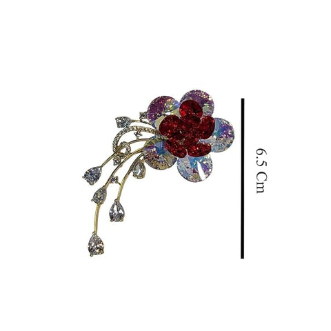Luxury Designer Swarovski Glass Crystal Flower Brooch for Women – Stunning Red Center Stones with Petals & Sparkling Diamond Style Drops | Elegant Party, Wedding & Pin