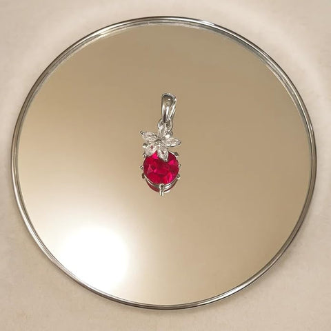 BRIA BY SAAR 925 Sterling Silver Floral Pendant for Women and Girls | Elegant Flower Motif with Sparkling Pink Center Stone | Hypoallergenic Fine Silver Jewelry | (Chain Not Included)