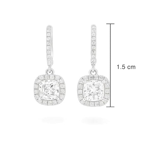 925 Sterling Silver Cushion-Cut Drop Earrings for Women | Sparkling CZ Halo Dangle Design | Elegant Wedding & Party Jewelry