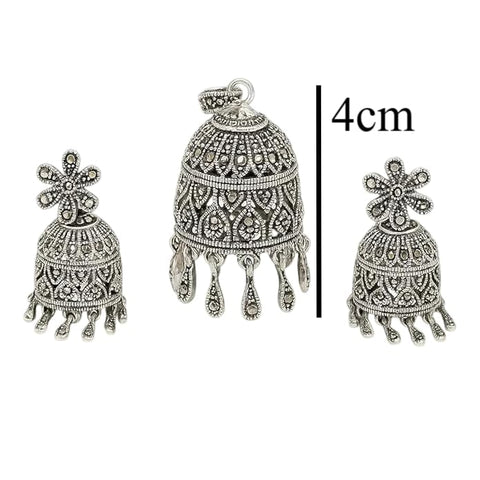 925 Silver Jewellery Floral Oxidised Earrings for Women | Traditional Dull-Silver Finish | Ethnic Statement Ear Rings