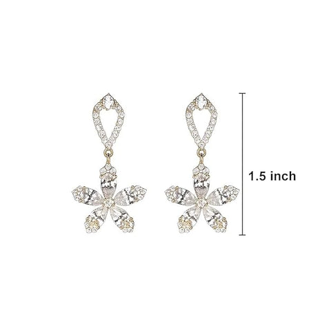 BRIA BY SAAR Luxury Floral Petal Drop Earrings in 925 Sterling Silver | 18K Gold-Plated Designer Wedding Earrings with Brilliant Cubic Zirconia Stones | Elegant Gift for Anniversaries & Special Occasions