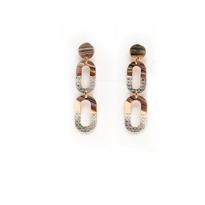 925 Silver Jewellery Dual-Tone Geometric Link Drop Earrings – Modern Copper & Silver Statement Jewelry for Women
