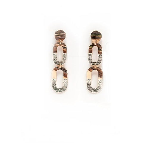 925 Silver Jewellery Dual-Tone Geometric Link Drop Earrings – Modern Copper & Silver Statement Jewelry for Women