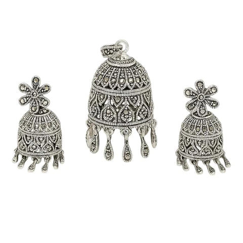 925 Silver Jewellery Floral Oxidised Earrings for Women | Traditional Dull-Silver Finish | Ethnic Statement Ear Rings