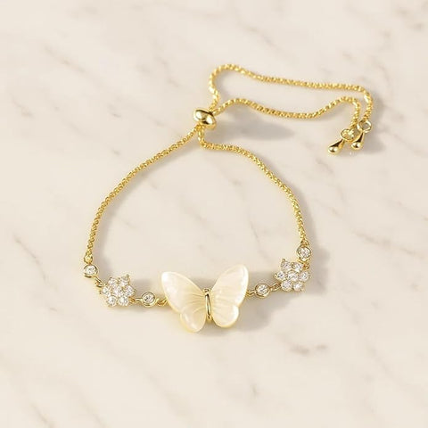 BRIA BY SAAR 925 Sterling Silver Gold-Plated Butterfly & Floral Charm Bracelet for Women & Girls | Elegant Delicate Wrist Jewellery for Ethnic & Western Wear