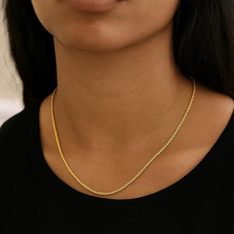 BRIA BY SAAR 925 Sterling Silver Gold Plated Necklace Chain for Women & Girls | Elegant Lightweight Jewelry | Stylish Chain for Party & Casual Outfits