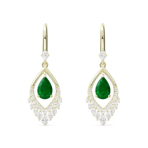 925 Sterling Silver Gold-Plated Drop Earrings for Women | Emerald Green Teardrop with White CZ Halo | Elegant Wedding & Party Jewelry