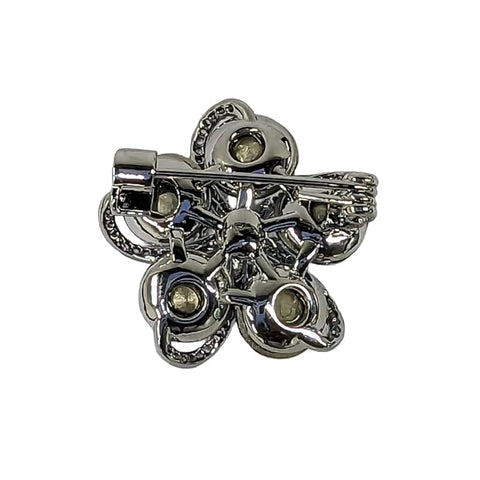 Swarovski Glass Blue Crystal Flower Brooch with Sparkling Silver Rhinestones – Silver-Tone With Cubic Zirconia Accents Pin for Women’s Party, Wedding, Festive & Formal Wear