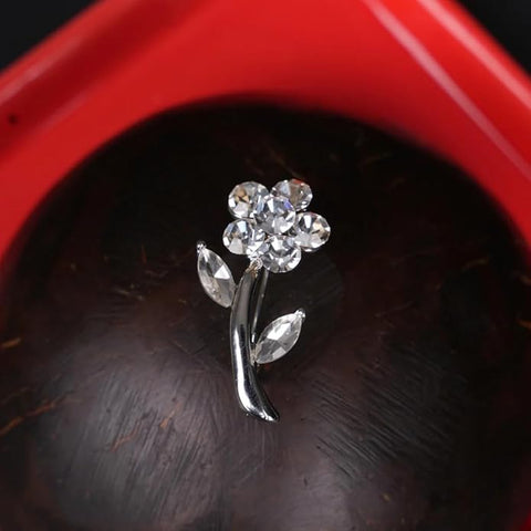 Luxury Crystal Flower Brooch with Silver Finish & Sparkling Rhinestone Leaves – Stylish Crystal Flower Pin for Sarees, Gowns, Blazers & Handbags