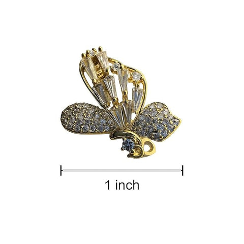 Golden Butterfly Brooch with Sparkling White Crystals – Elegant Designer Insect Pin for Women’s Party, Wedding, Festive & Formal Wear
