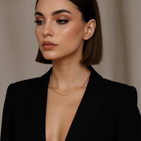 925 Silver Jewellery Trendy Gold Plated Sterling Silver Rope Chain Necklace for Girl & Women – Stylish Lightweight Fashion Jewelry with Adjustable Clasp, Perfect for Casual, Party & Gifting