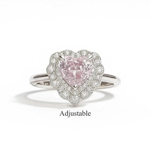 BRIA BY SAAR 925 sterling silver heart design adjustable ring for women & girls | sparkling pink stone with diamond-cut halo | love & elegance