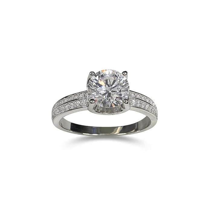 BRIA BY SAAR 925 Sterling Silver Solitaire Ring for Women & Girls | Sparkling Polka Dot CZ Band | Elegant Everyday & Party Fine Jewellery