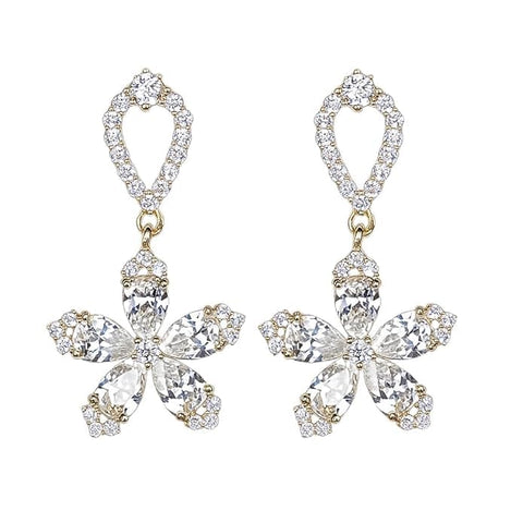 925 Sterling Silver Floral Drop Earrings – Sparkling Cubic Zirconia Petal Design for Women