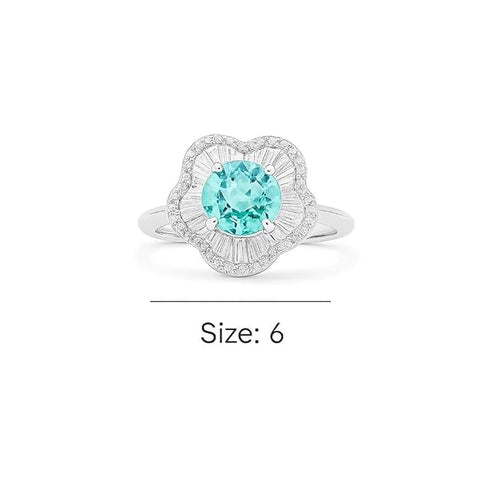 BRIA BY SAAR 925 Silver Aquamarine Halo Ring with Pave Crystal Detailing – Elegant Adjustable Engagement Jewelry Gift for Wife & Girlfriend