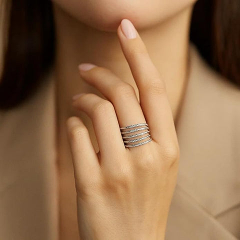 BRIA BY SAAR 925 Sterling Silver Multi-Layer Finger Ring | Lightweight Adjustable Band | Sleek & Stylish Gift for Women, Girls & Wife